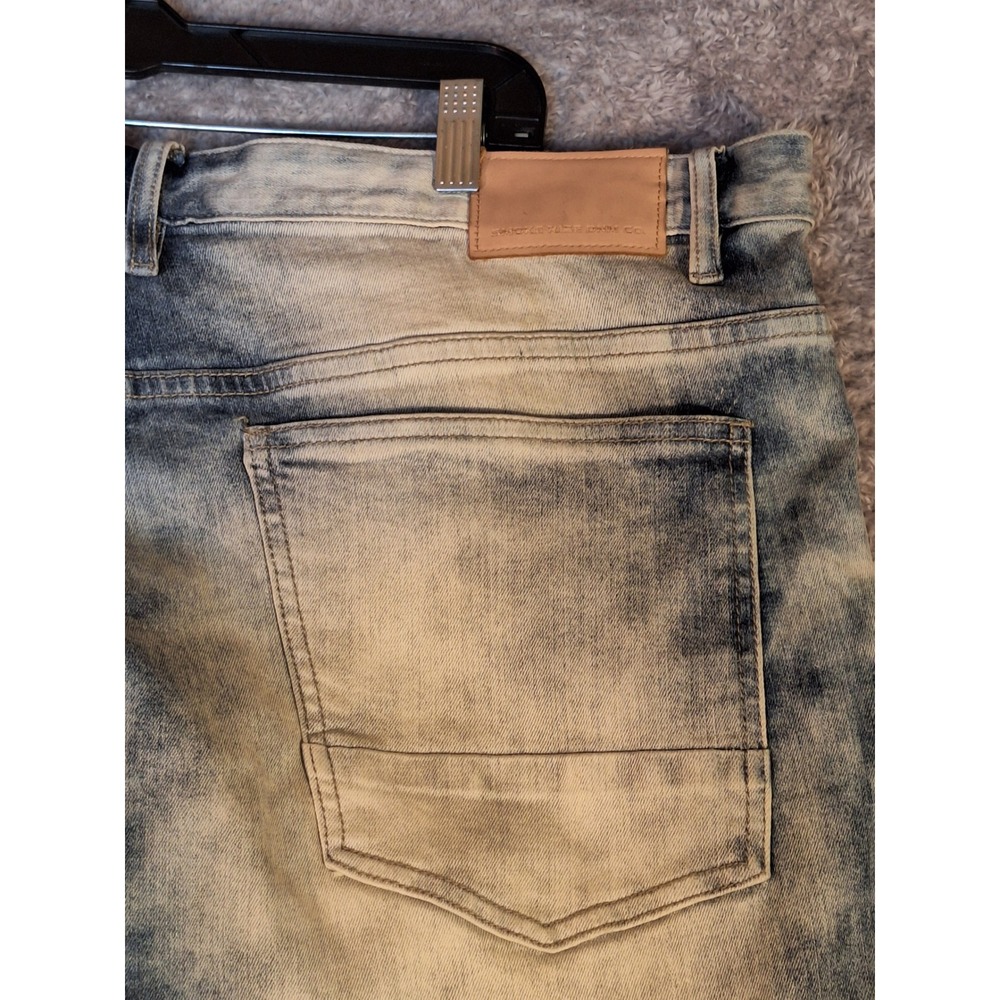 SMOKE RISE DENIM CO Mens Jeans 40x32 Blue Distressed Moto Ripped Splatter Grunge - Picture 11 of 16